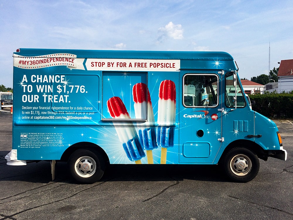 Capital One Branded Truck Popsicle Truck Side